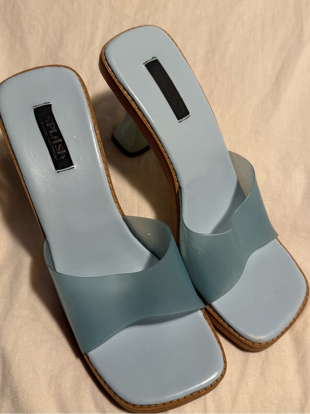 Splash Pale Blue Square-Toe Slide Heels